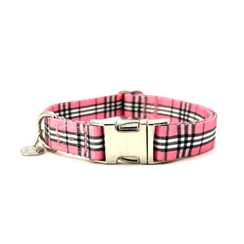Adjustable Collar - Quick Release Metal Alloy - Pink Plaid Adjustable Collar - Quick Release Metal Alloy - Pink Plaid
